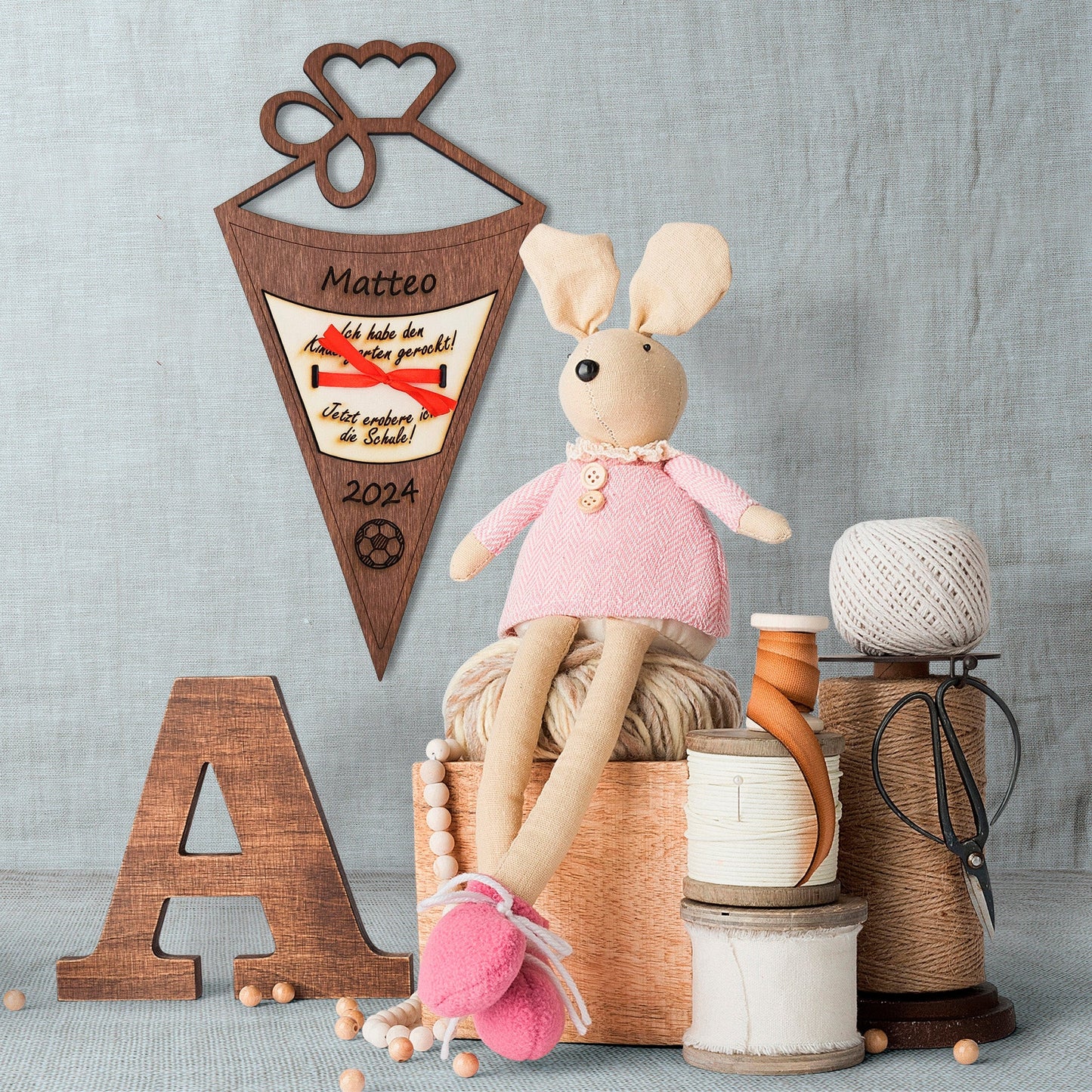personalisierte Schultüte aus Holz mit Geldfach | Wandbild | Geldgeschenk - Nanino Design Onlineshop -