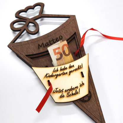 personalisierte Schultüte aus Holz mit Geldfach | Wandbild | Geldgeschenk - Nanino Design Onlineshop - 