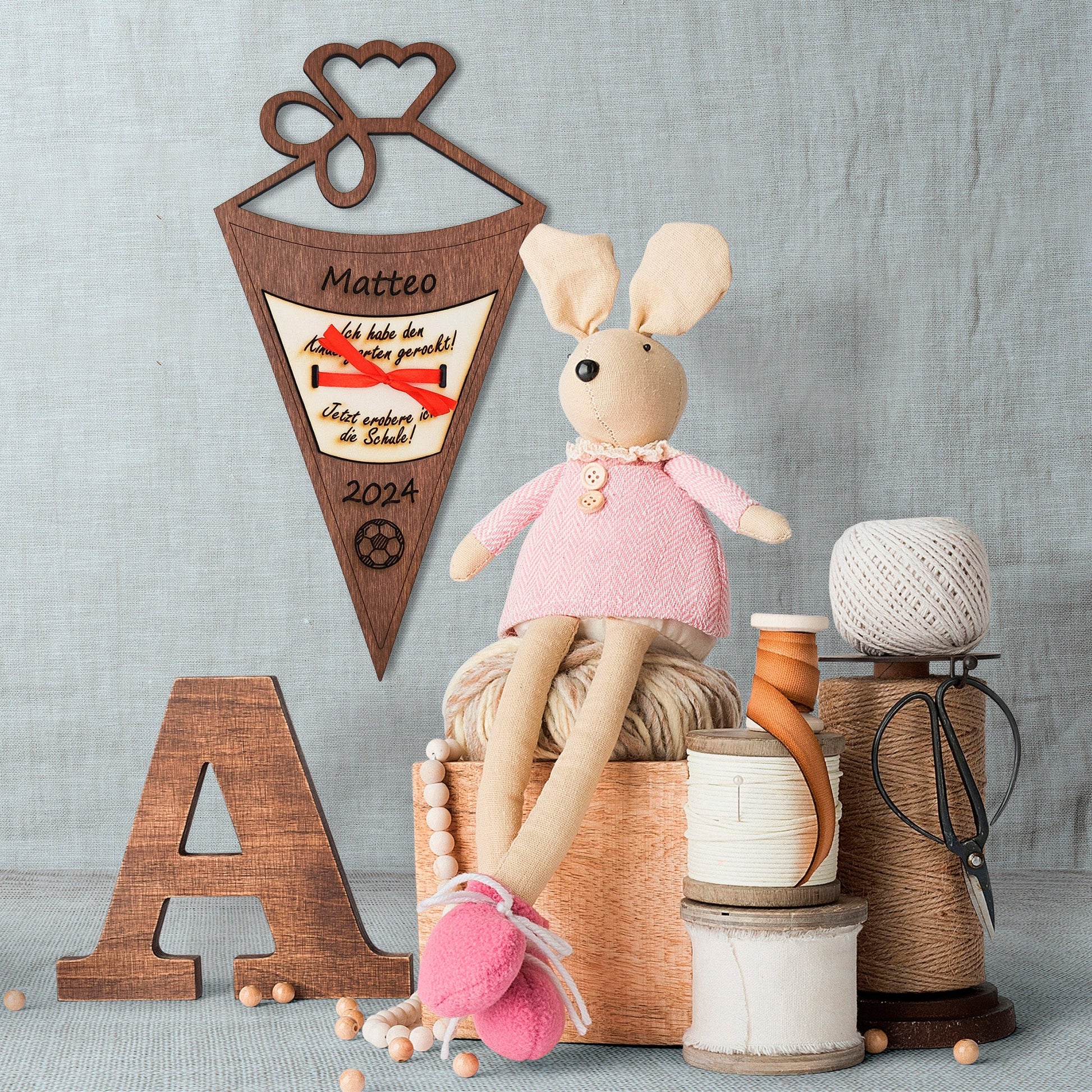 personalisierte Schultüte aus Holz mit Geldfach | Wandbild | Geldgeschenk - Nanino Design Onlineshop - 