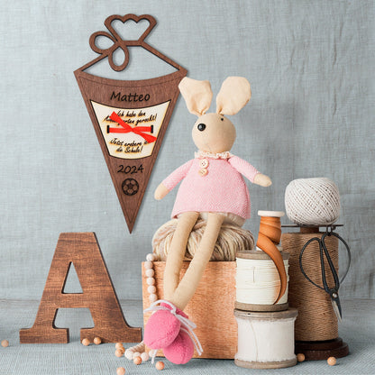 personalisierte Schultüte aus Holz mit Geldfach | Wandbild | Geldgeschenk - Nanino Design Onlineshop - 