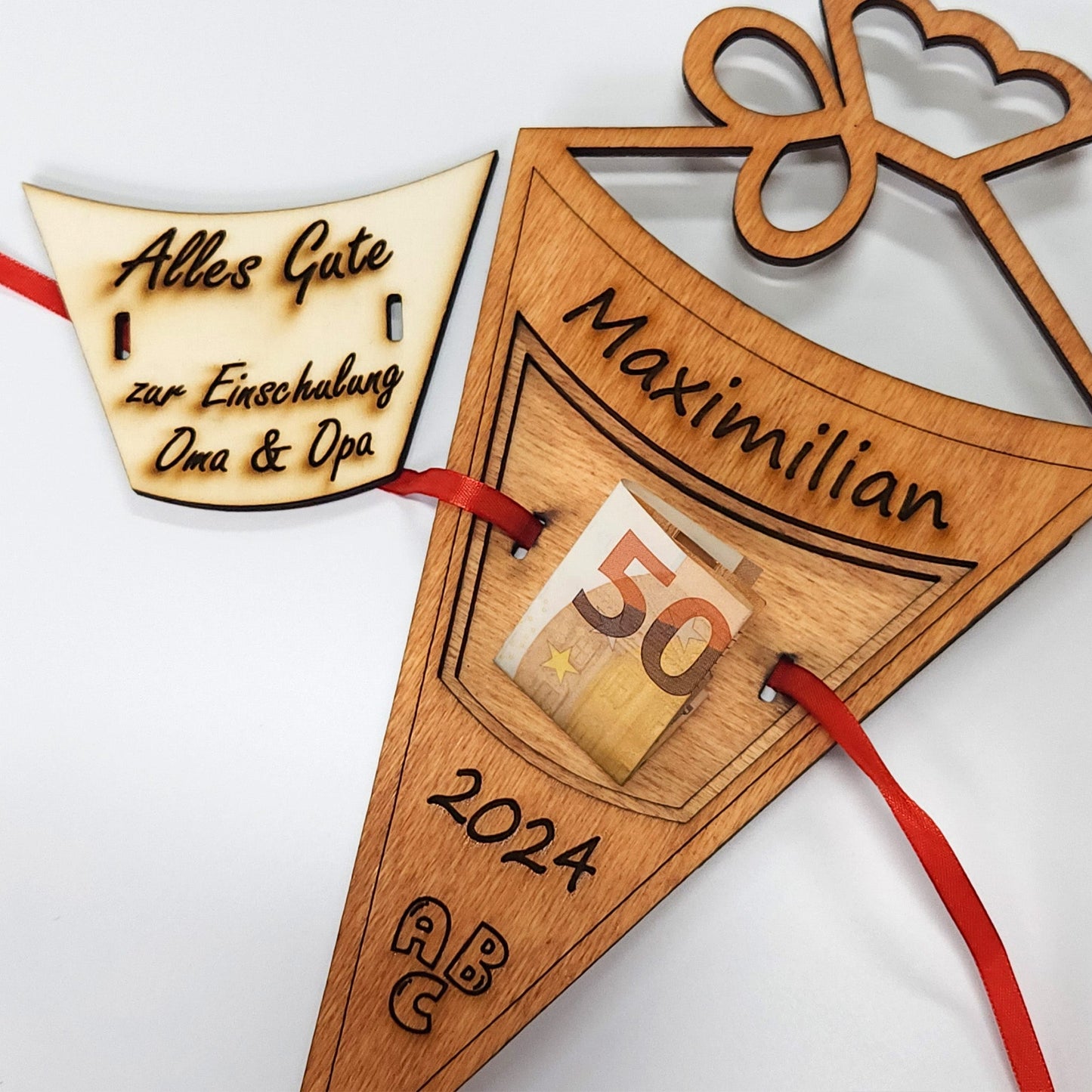 personalisierte Schultüte aus Holz mit Geldfach | Wandbild | Geldgeschenk - Nanino Design Onlineshop - 