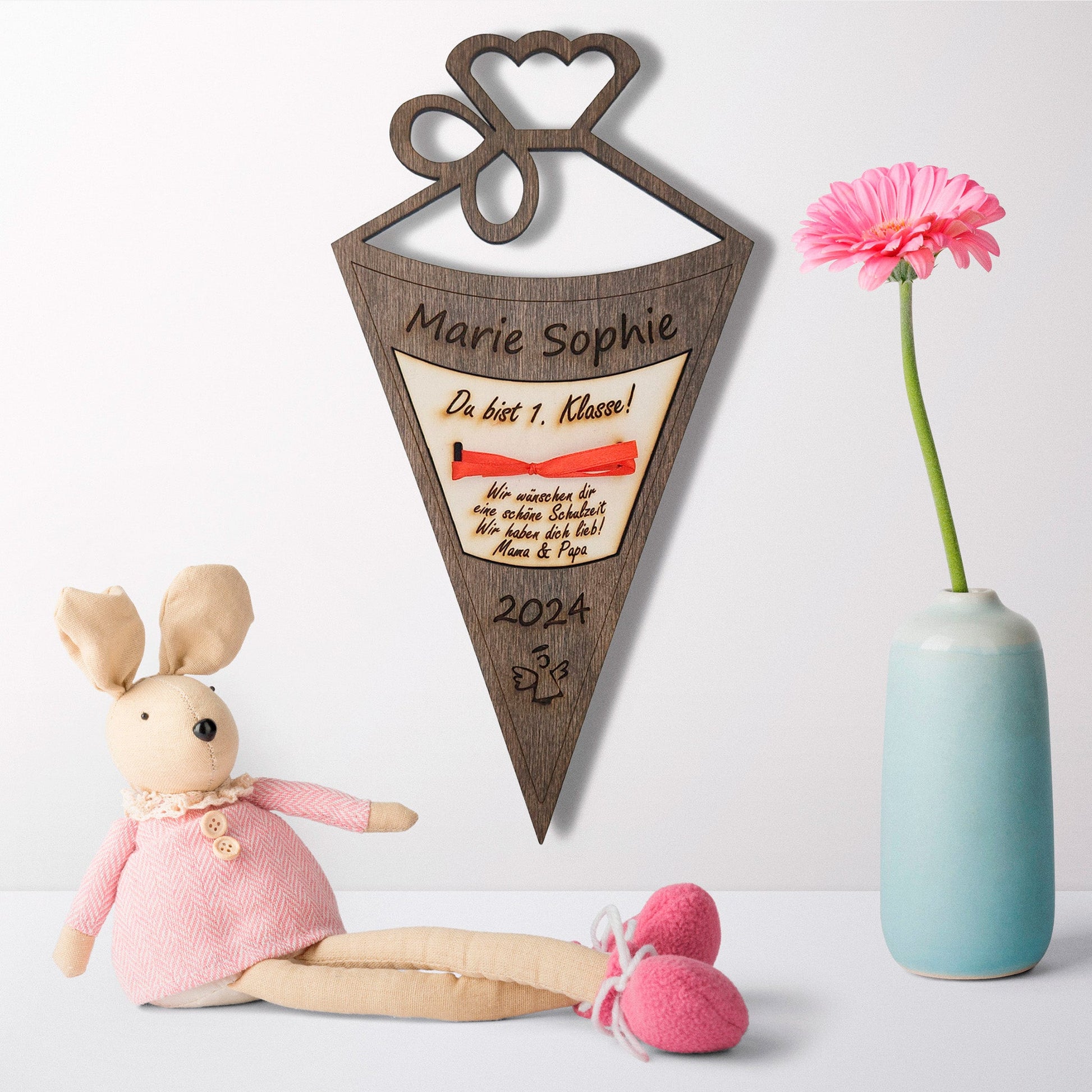 personalisierte Schultüte aus Holz mit Geldfach | Wandbild | Geldgeschenk - Nanino Design Onlineshop - 
