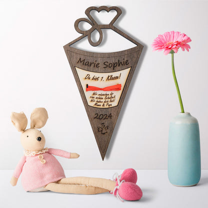 personalisierte Schultüte aus Holz mit Geldfach | Wandbild | Geldgeschenk - Nanino Design Onlineshop - 