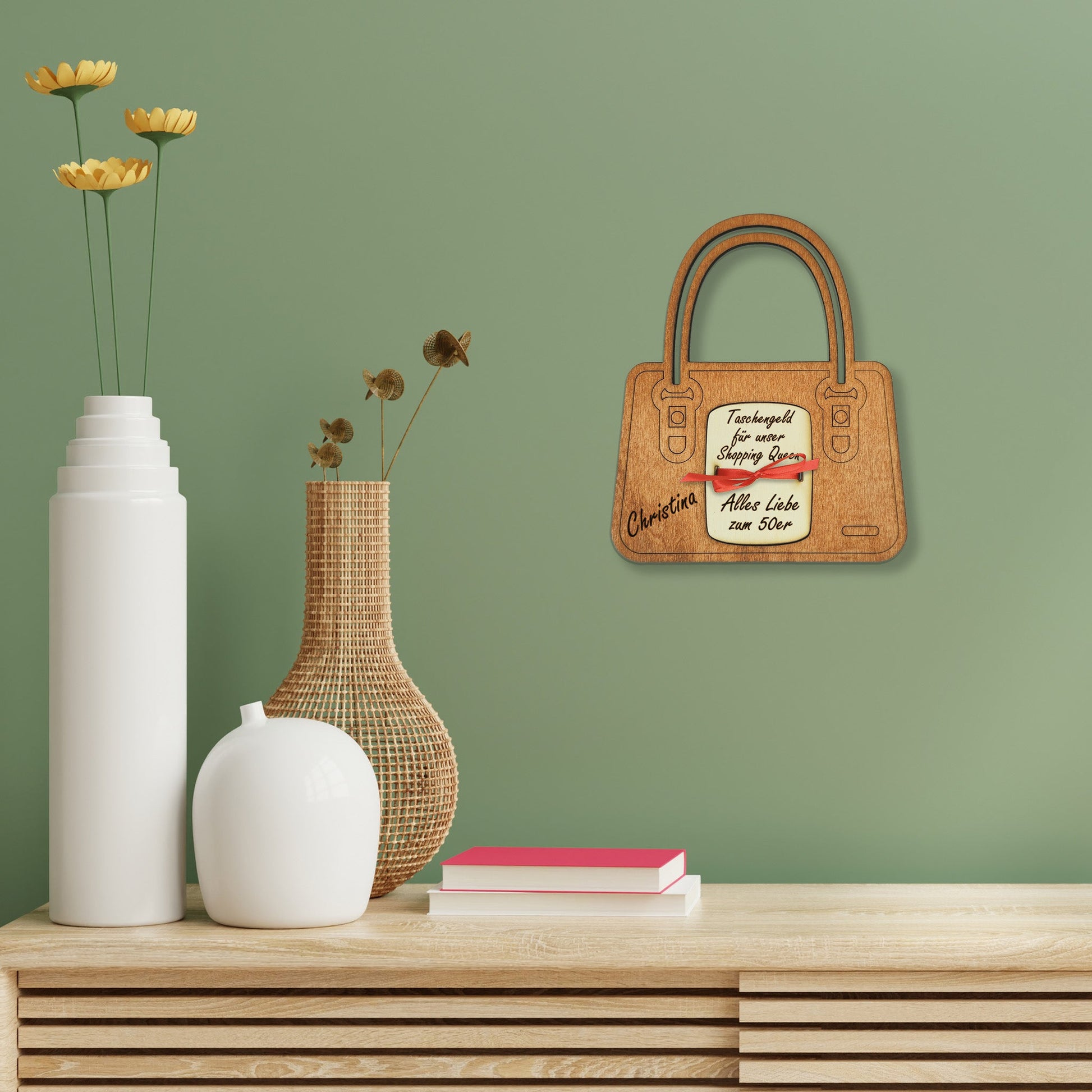 personalisierte Tasche aus Holz mit Geldfach | Wandbild | Geldgeschenk - Nanino Design Onlineshop - 