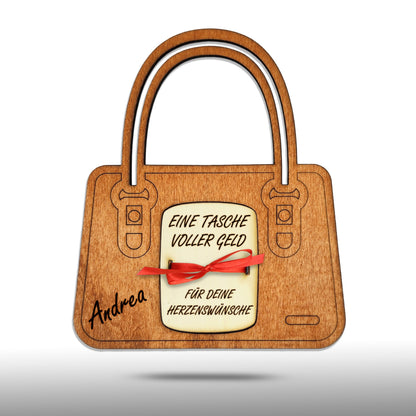 personalisierte Tasche aus Holz mit Geldfach | Wandbild | Geldgeschenk - Nanino Design Onlineshop - 