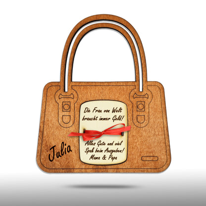 personalisierte Tasche aus Holz mit Geldfach | Wandbild | Geldgeschenk - Nanino Design Onlineshop - 