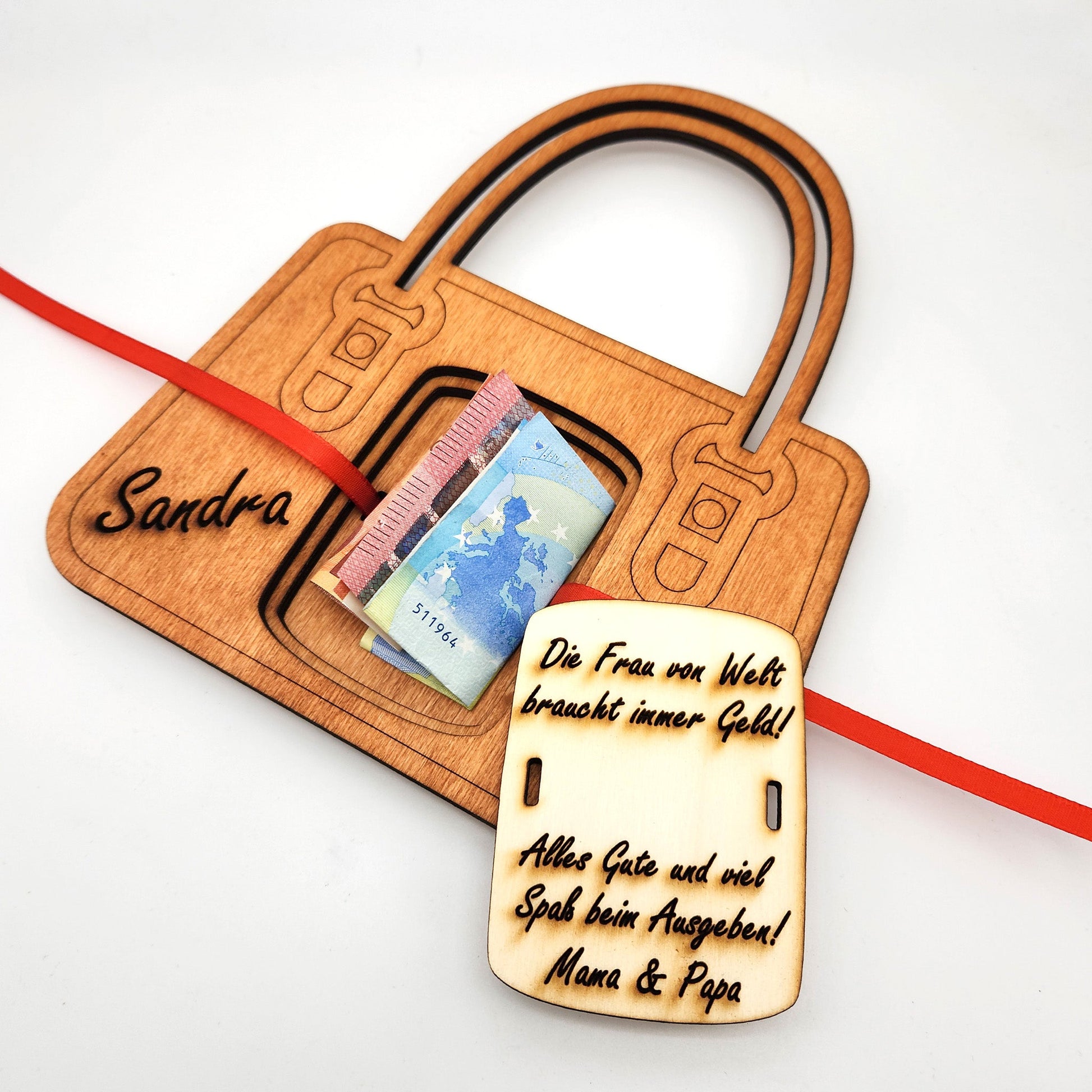 personalisierte Tasche aus Holz mit Geldfach | Wandbild | Geldgeschenk - Nanino Design Onlineshop - 