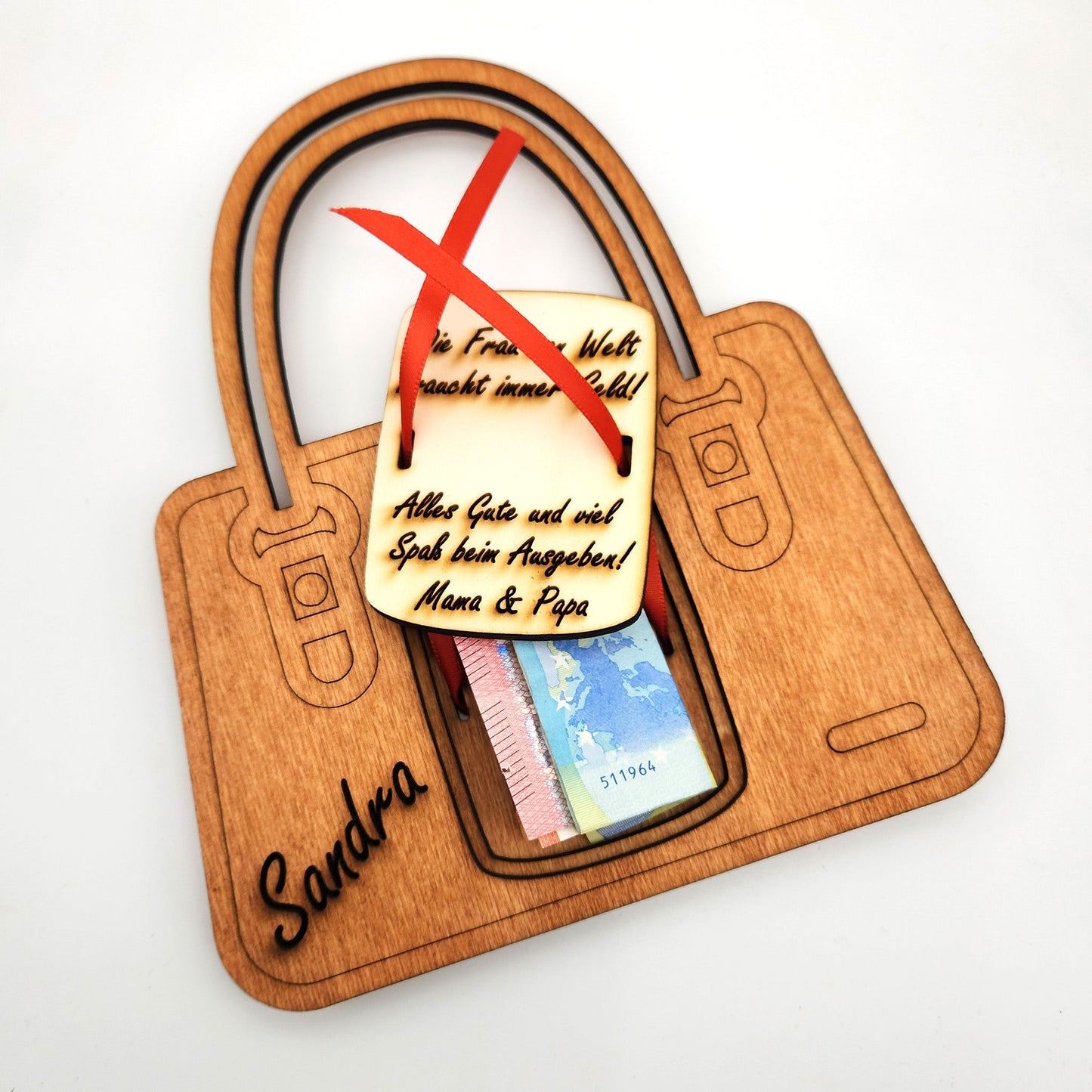 personalisierte Tasche aus Holz mit Geldfach | Wandbild | Geldgeschenk - Nanino Design Onlineshop - 
