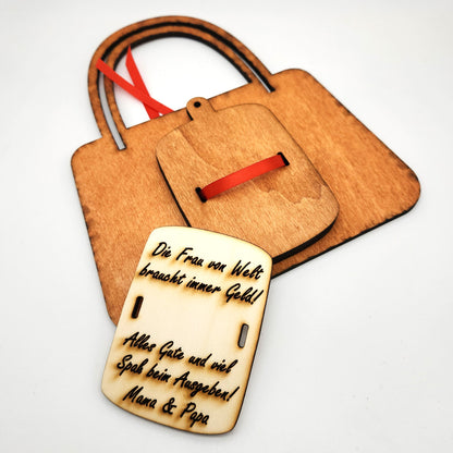 personalisierte Tasche aus Holz mit Geldfach | Wandbild | Geldgeschenk - Nanino Design Onlineshop - 