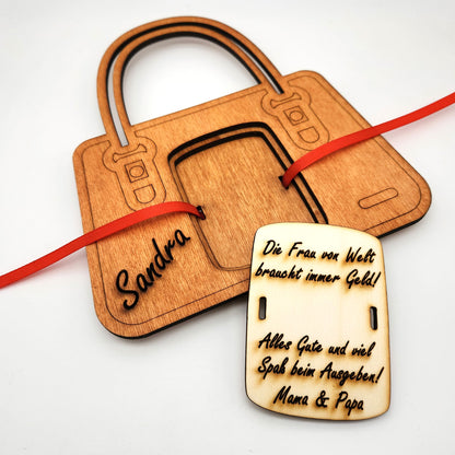 personalisierte Tasche aus Holz mit Geldfach | Wandbild | Geldgeschenk - Nanino Design Onlineshop - 