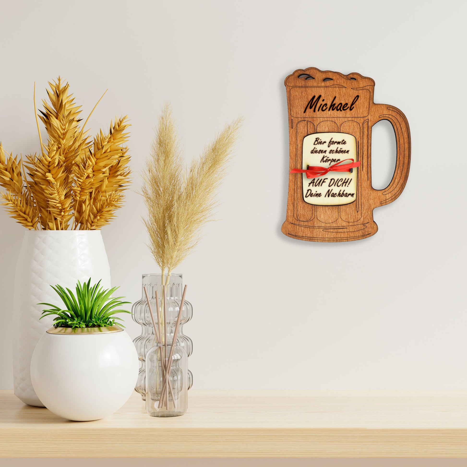 personalisierter Bierkrug aus Holz mit Geldfach | Wandbild | Geldgeschenk - Nanino Design Onlineshop - 