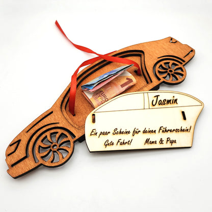 personalisiertes Auto aus Holz mit Geldfach | Wandbild | Geldgeschenk - Nanino Design Onlineshop - 