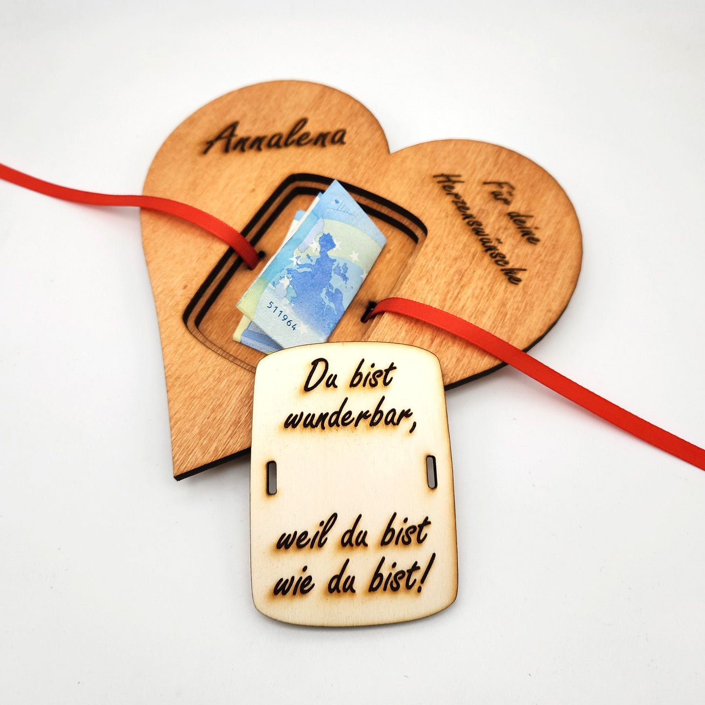personalisiertes Herz aus Holz mit Geldfach | Wandbild | Geldgeschenk - Nanino Design Onlineshop - 