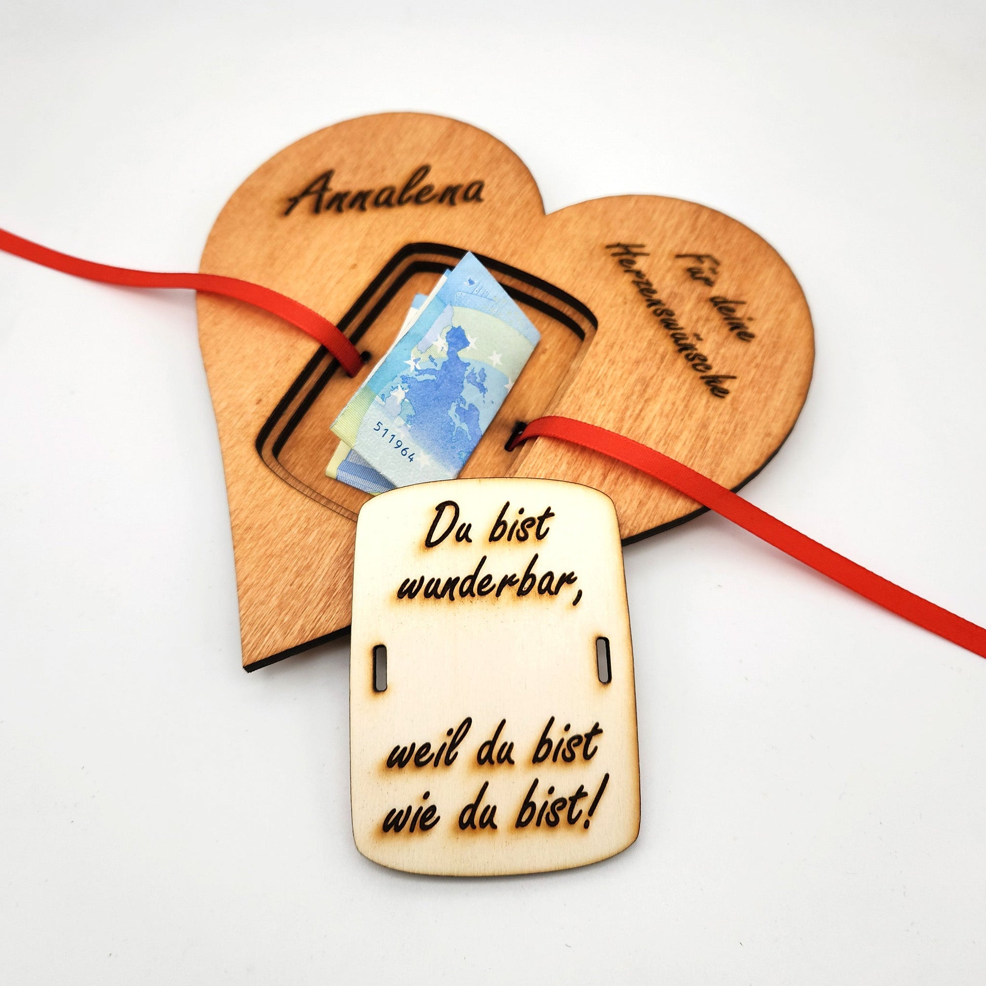 personalisiertes Herz aus Holz mit Geldfach | Wandbild | Geldgeschenk - Nanino Design Onlineshop - 