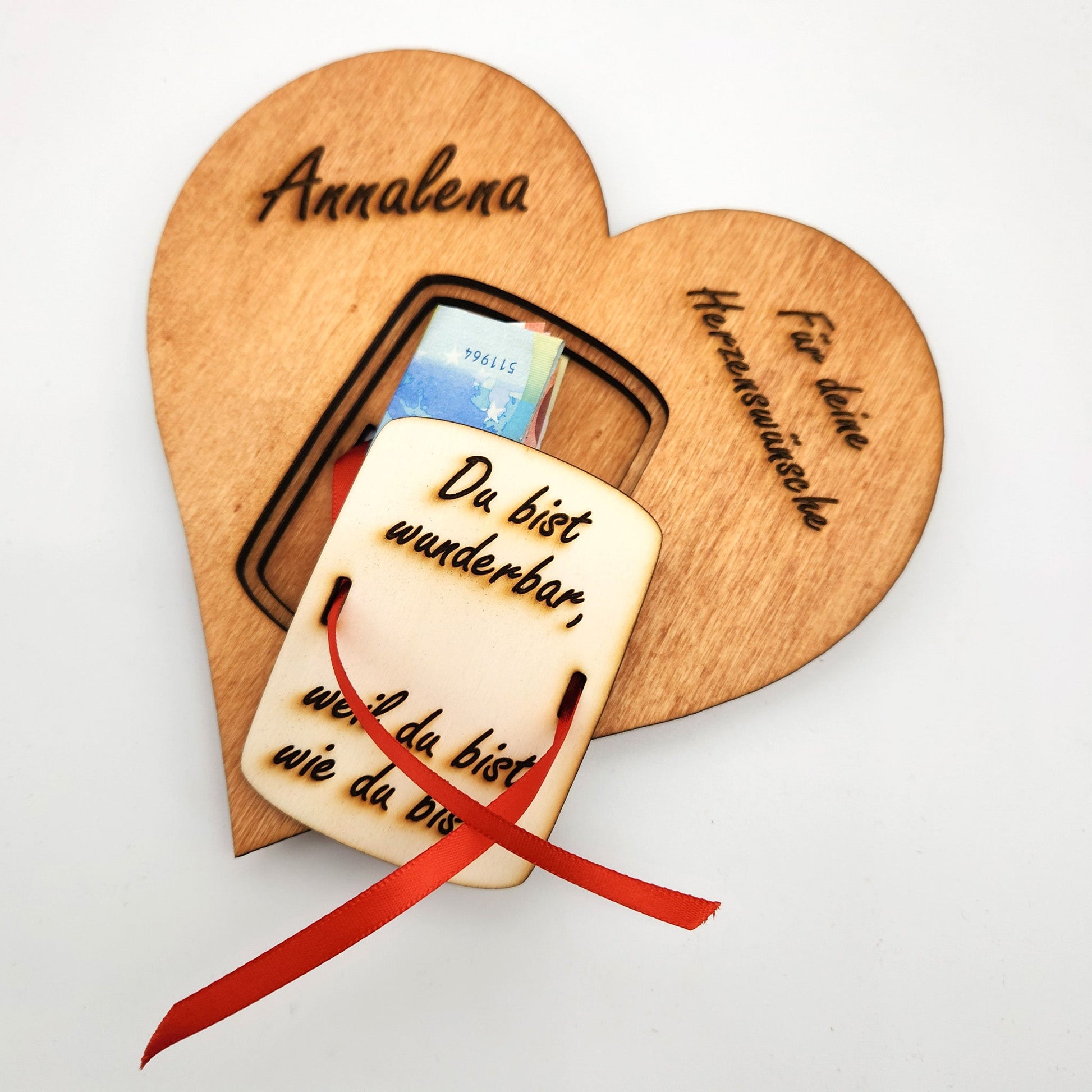 personalisiertes Herz aus Holz mit Geldfach | Wandbild | Geldgeschenk - Nanino Design Onlineshop - 
