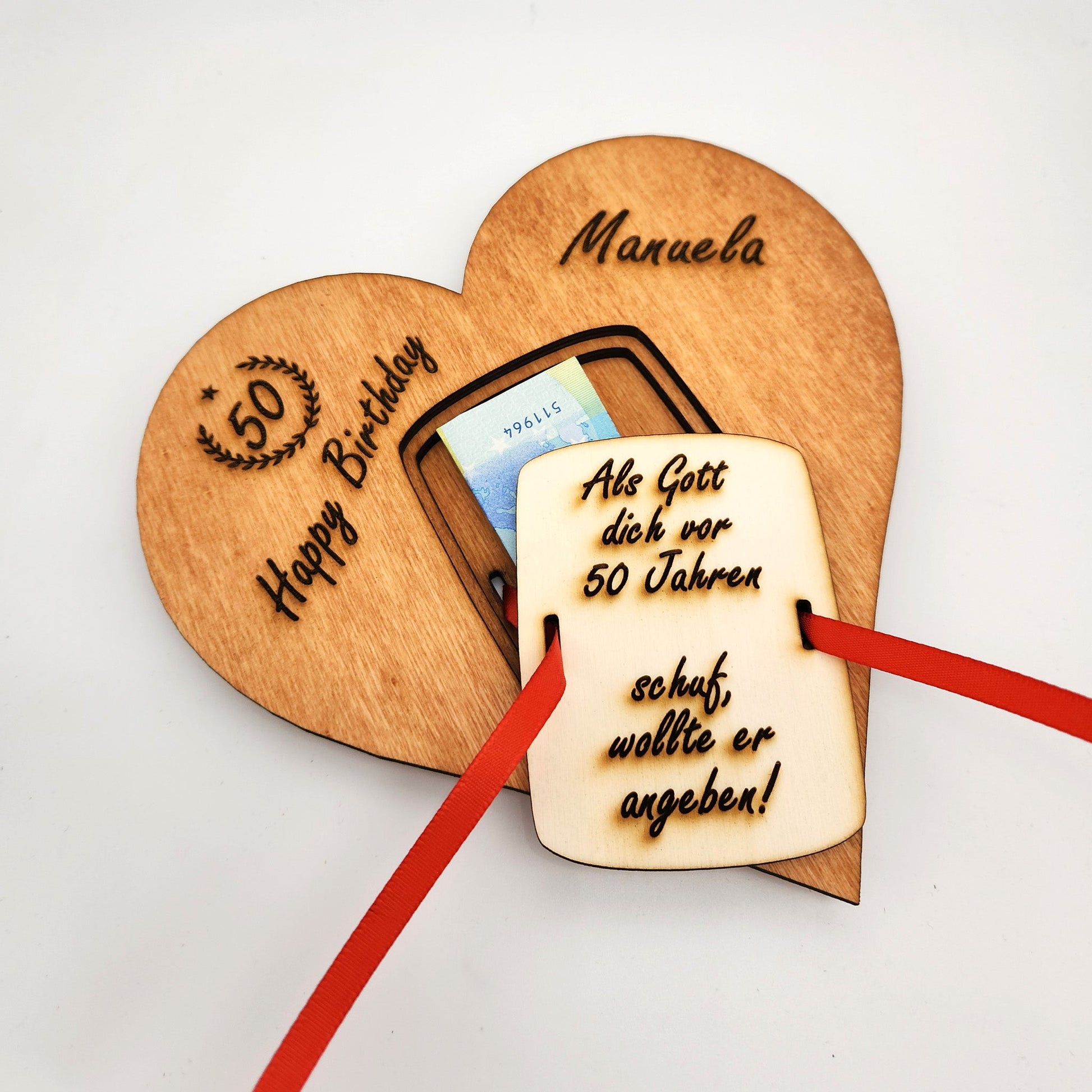 personalisiertes Herz "Geburtstag" aus Holz mit Geldfach | Wandbild | Geldgeschenk - Nanino Design Onlineshop - 