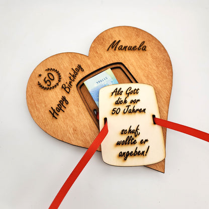 personalisiertes Herz "Geburtstag" aus Holz mit Geldfach | Wandbild | Geldgeschenk - Nanino Design Onlineshop - 