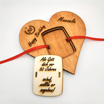 personalisiertes Herz "Geburtstag" aus Holz mit Geldfach | Wandbild | Geldgeschenk - Nanino Design Onlineshop - 