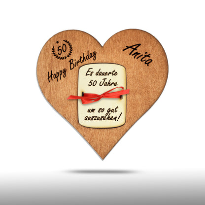 personalisiertes Herz "Geburtstag" aus Holz mit Geldfach | Wandbild | Geldgeschenk - Nanino Design Onlineshop - 