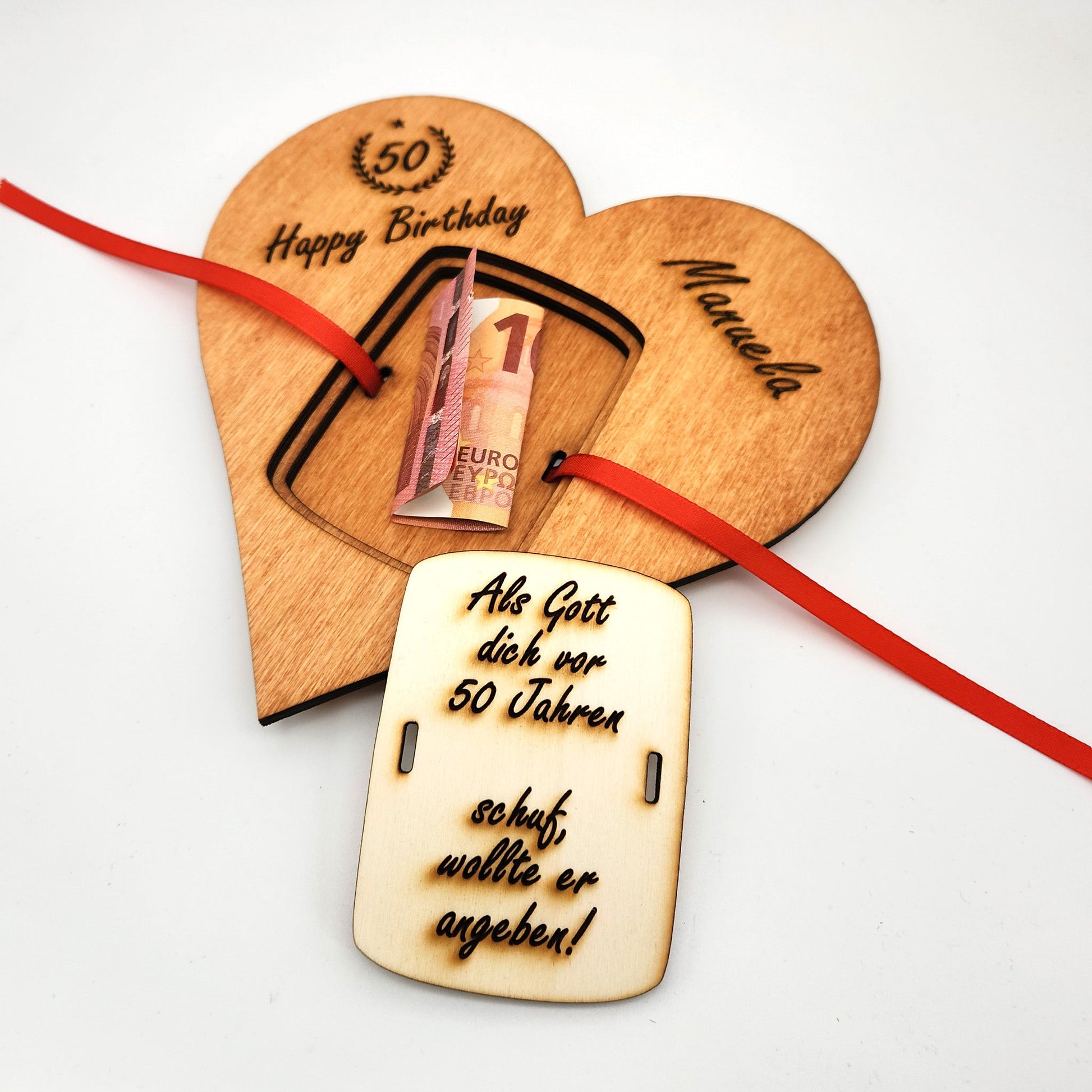 personalisiertes Herz "Geburtstag" aus Holz mit Geldfach | Wandbild | Geldgeschenk - Nanino Design Onlineshop - 