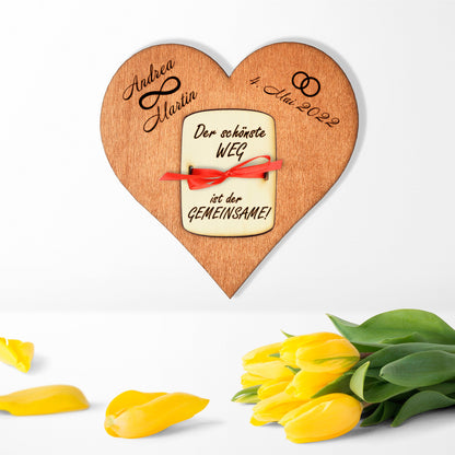 personalisiertes Herz "Hochzeit" aus Holz mit Geldfach | Wandbild | Geldgeschenk - Nanino Design Onlineshop - 