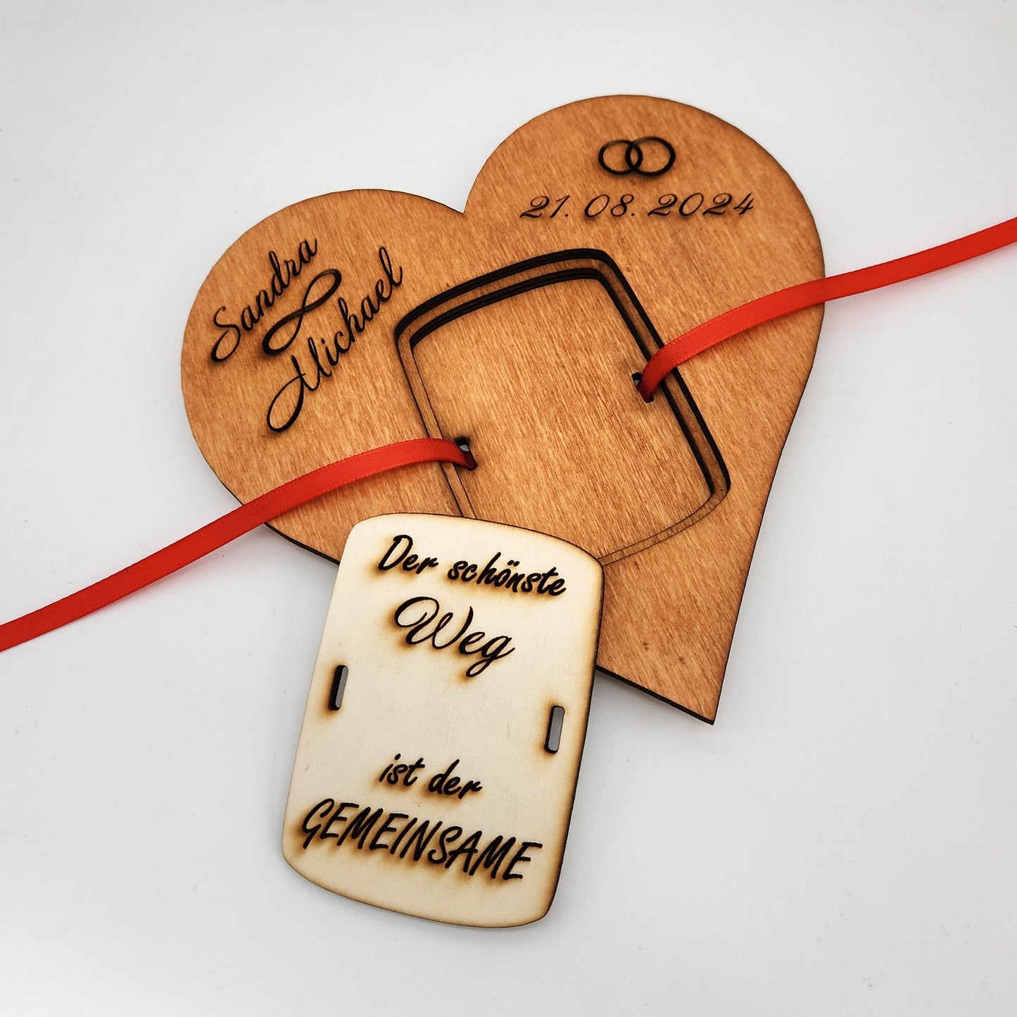 personalisiertes Herz "Hochzeit" aus Holz mit Geldfach | Wandbild | Geldgeschenk - Nanino Design Onlineshop - 