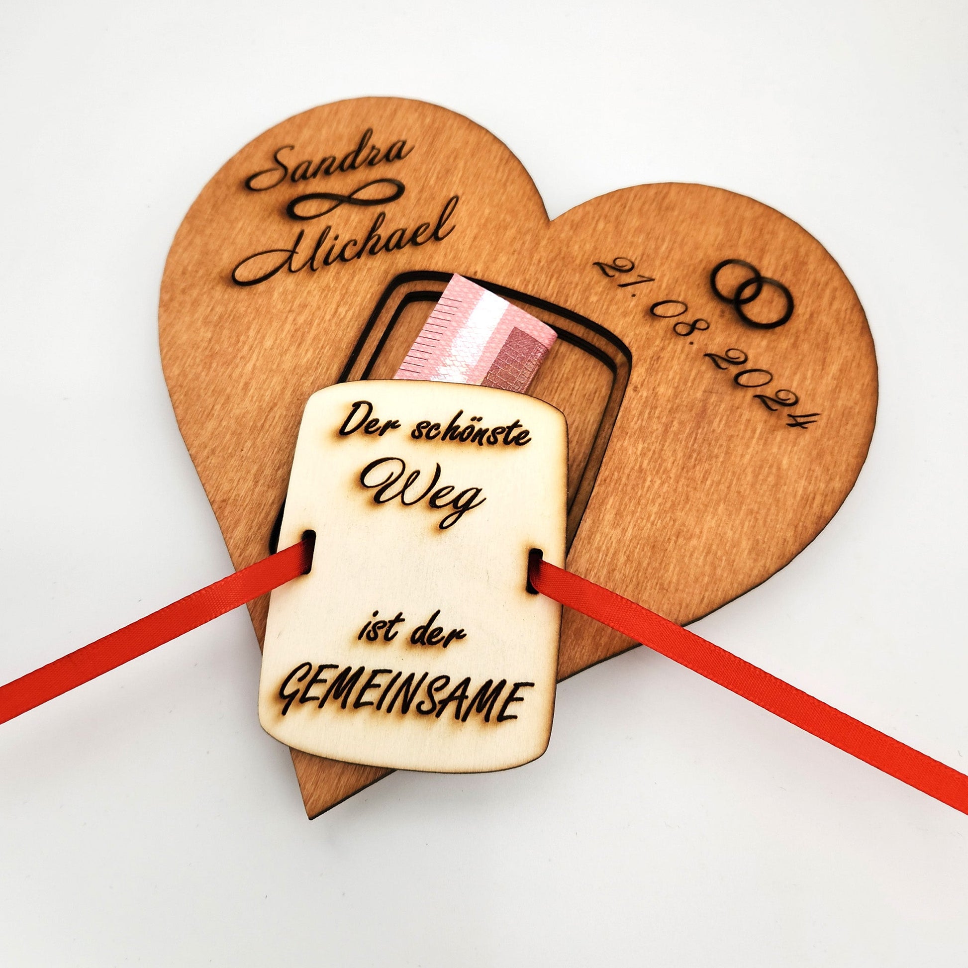 personalisiertes Herz "Hochzeit" aus Holz mit Geldfach | Wandbild | Geldgeschenk - Nanino Design Onlineshop - 