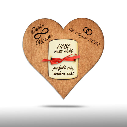 personalisiertes Herz "Hochzeit" aus Holz mit Geldfach | Wandbild | Geldgeschenk - Nanino Design Onlineshop - 