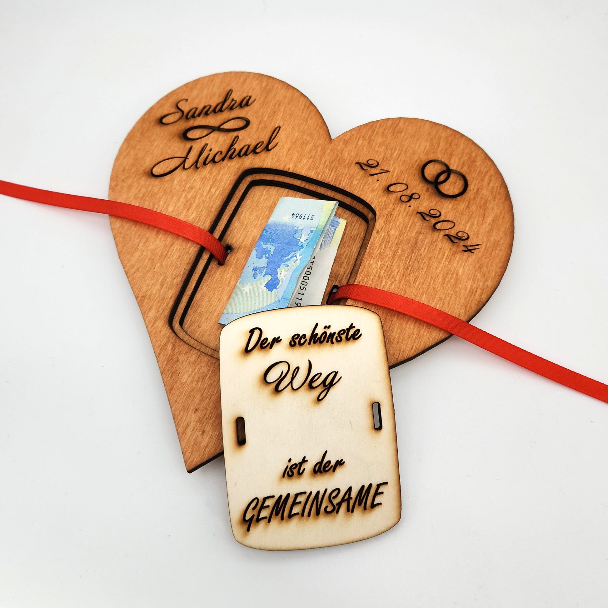 personalisiertes Herz "Hochzeit" aus Holz mit Geldfach | Wandbild | Geldgeschenk - Nanino Design Onlineshop - 