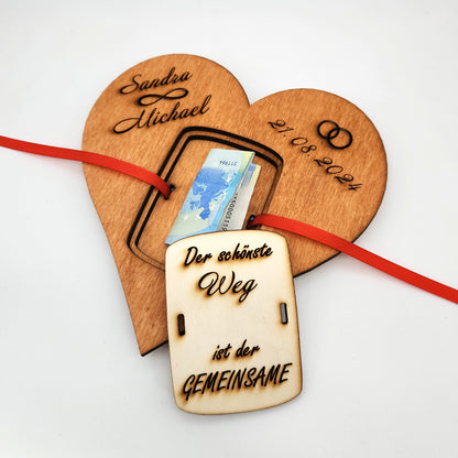 personalisiertes Herz "Hochzeit" aus Holz mit Geldfach | Wandbild | Geldgeschenk - Nanino Design Onlineshop - 