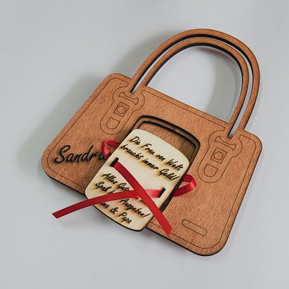 personalisierte Tasche aus Holz mit Geldfach | Wandbild | Geldgeschenk