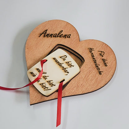 personalisiertes Herz aus Holz mit Geldfach | Wandbild | Geldgeschenk