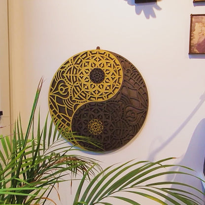 Wandbild "Yin Yang" Gold aus Holz
