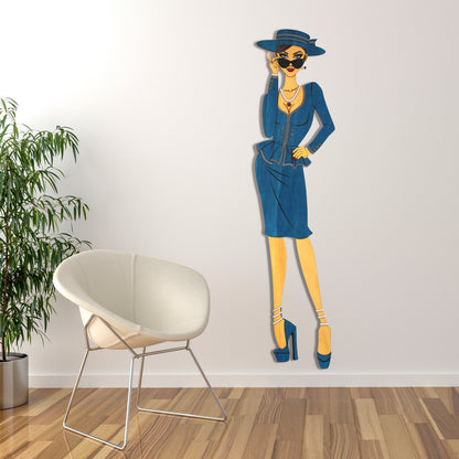 "Vivienne" – Kunstvolles Holz - Wandbild, Lebensgroß, Handbemalt in Blau - Nanino Design - 