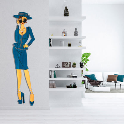 "Vivienne" – Kunstvolles Holz - Wandbild, Lebensgroß, Handbemalt in Blau - Nanino Design - 