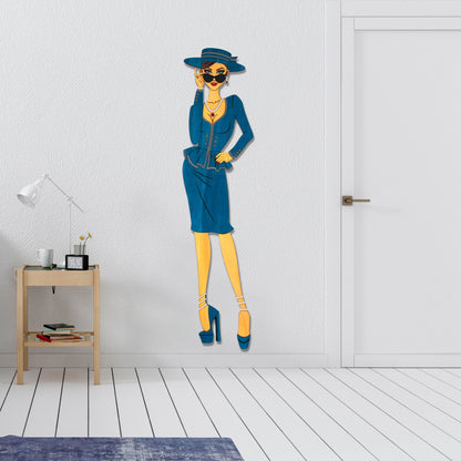 "Vivienne" – Kunstvolles Holz - Wandbild, Lebensgroß, Handbemalt in Blau - Nanino Design - 