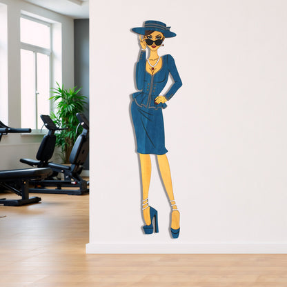 "Vivienne" – Kunstvolles Holz - Wandbild, Lebensgroß, Handbemalt in Blau - Nanino Design - 