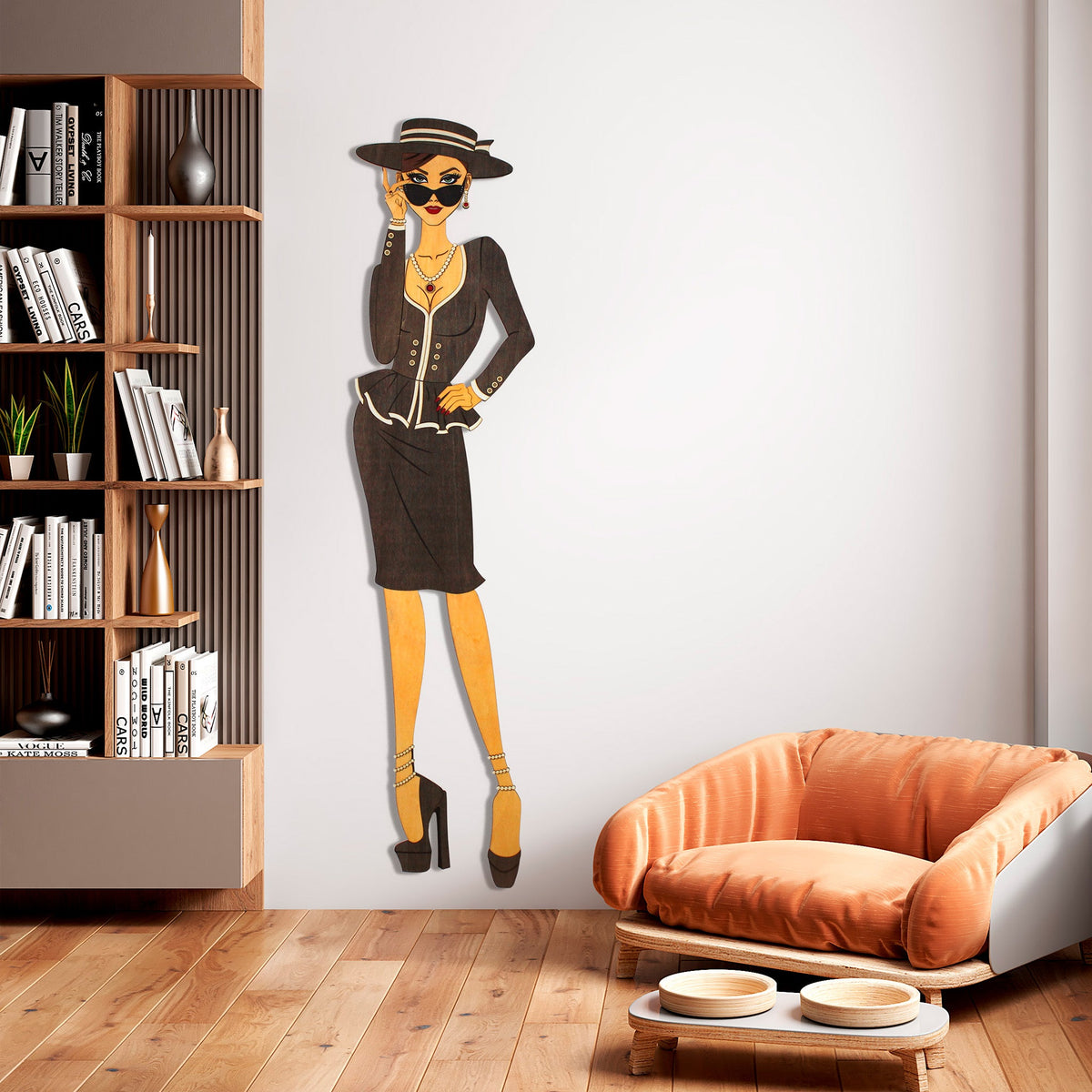 "Vivienne" – Kunstvolles Holz - Wandbild, Lebensgroß, Handbemalt in Graubraun - Nanino Design - 