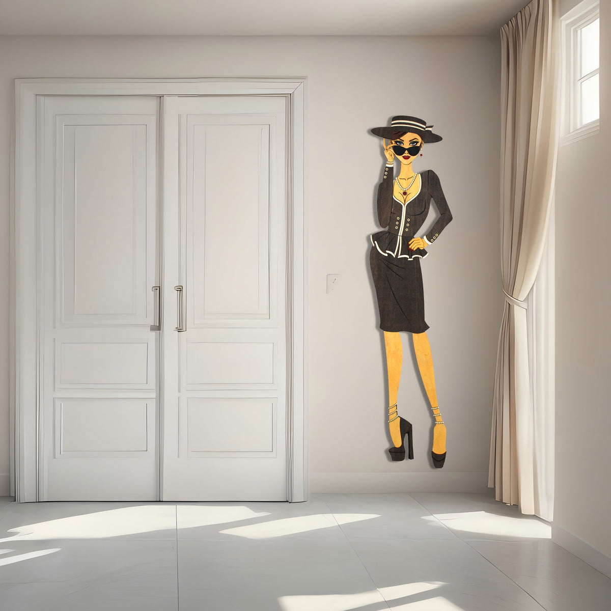 "Vivienne" – Kunstvolles Holz - Wandbild, Lebensgroß, Handbemalt in Graubraun - Nanino Design - 