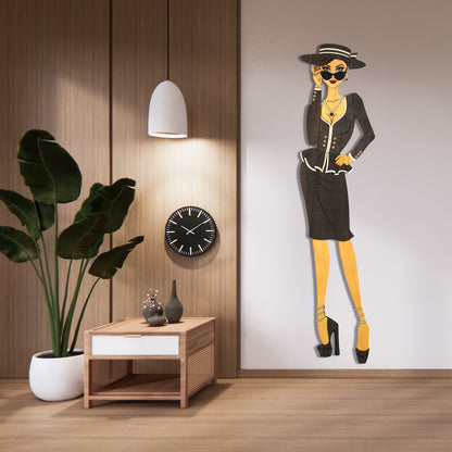 "Vivienne" – Kunstvolles Holz - Wandbild, Lebensgroß, Handbemalt in Graubraun - Nanino Design - 