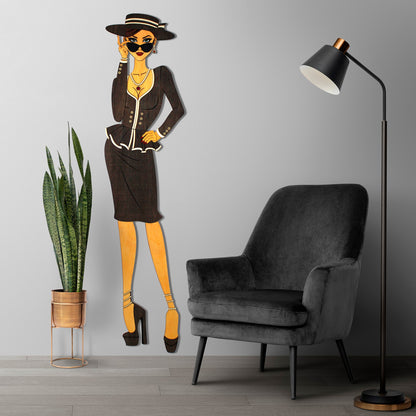 "Vivienne" – Kunstvolles Holz - Wandbild, Lebensgroß, Handbemalt in Graubraun - Nanino Design - 