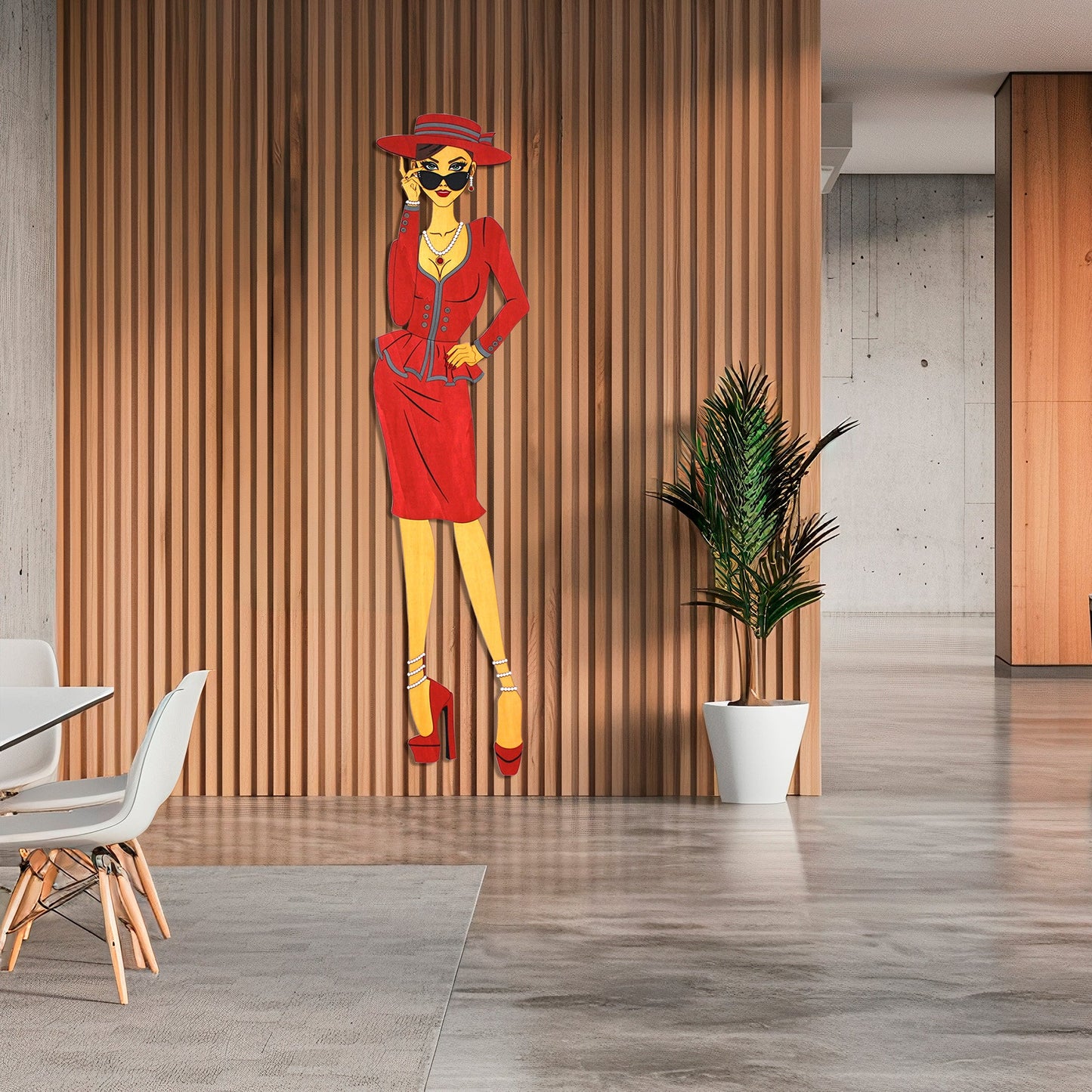 "Vivienne" – Kunstvolles Holz - Wandbild, Lebensgroß, Handbemalt in Rot - Nanino Design - 