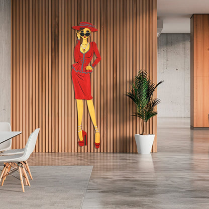 "Vivienne" – Kunstvolles Holz - Wandbild, Lebensgroß, Handbemalt in Rot - Nanino Design - 