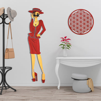"Vivienne" – Kunstvolles Holz - Wandbild, Lebensgroß, Handbemalt in Rot - Nanino Design - 