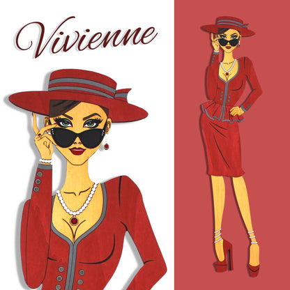 "Vivienne" – Kunstvolles Holz - Wandbild, Lebensgroß, Handbemalt in Rot - Nanino Design - 
