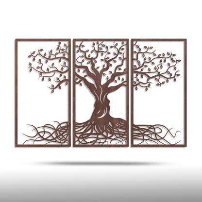 Wandbild Holz "Baum des Lebens" mit Wurzeln, 3teilig - Nanino Design - 