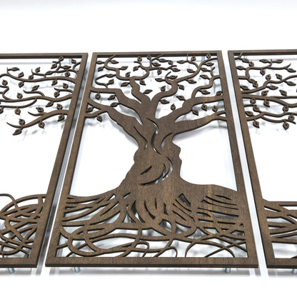 Wandbild Holz "Baum des Lebens" mit Wurzeln, 3teilig - Nanino Design - 