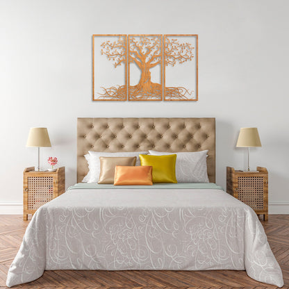 Wandbild Holz "Baum des Lebens" mit Wurzeln, 3teilig - Nanino Design - 