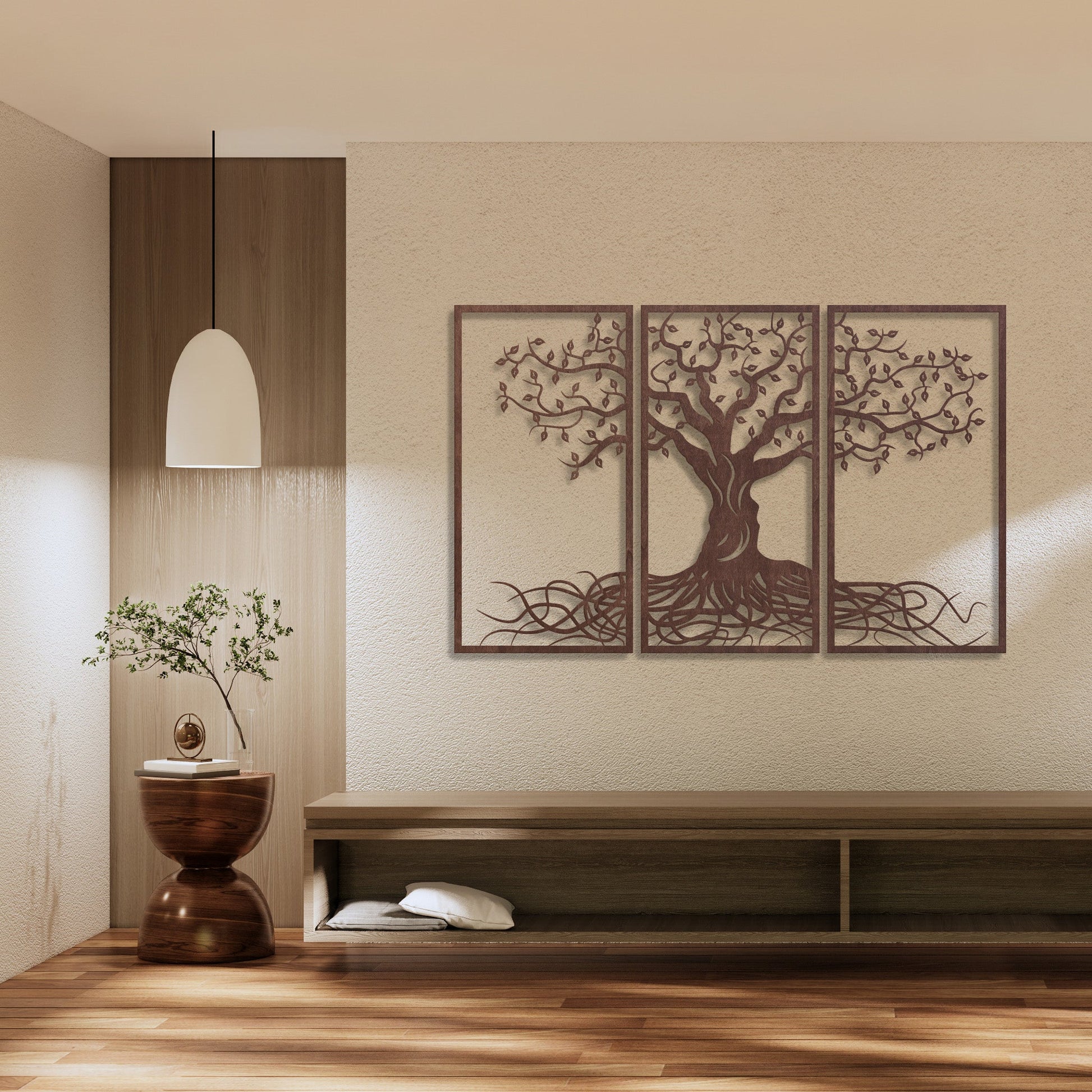 Wandbild Holz "Baum des Lebens" mit Wurzeln, 3teilig - Nanino Design Onlineshop - 