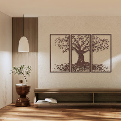 Wandbild Holz "Baum des Lebens" mit Wurzeln, 3teilig - Nanino Design Onlineshop - 